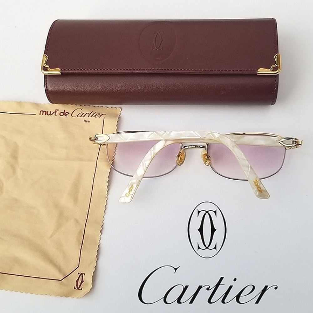 Cartier White Acetate Horn C Decor Half Rim Gold Eyeglasses Frames